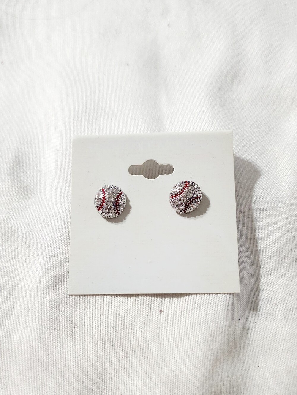 Source Unknown Silver and Red Crystal Baseball Stud Earrings